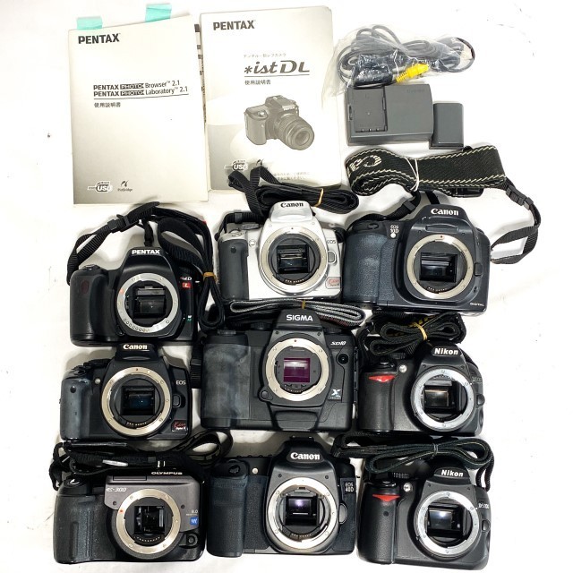 【デジタル一眼 ボディ 9台まとめ】Nikon D3100 D5000 Canon EOS 10D 40D kiss Digital SIGMA SD10 PENTAX ist D L OLYMPUS 等 現状 C2689