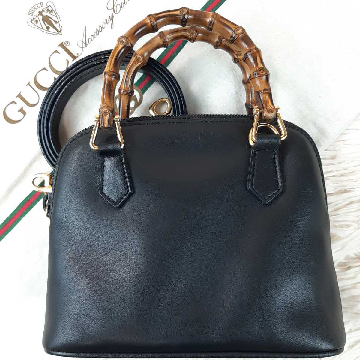 【美品】GUCCI グッチ　ショルダーバッグ　ハンドバッグ　2way バンブー　ドーム型　ミニ　レザー　黒　ブラック