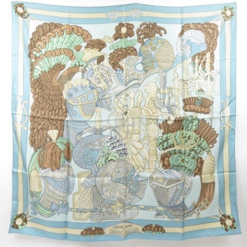 76662HERMES エルメス 美品 カレ90 羽根飾りの騎兵兜 ARMETS en