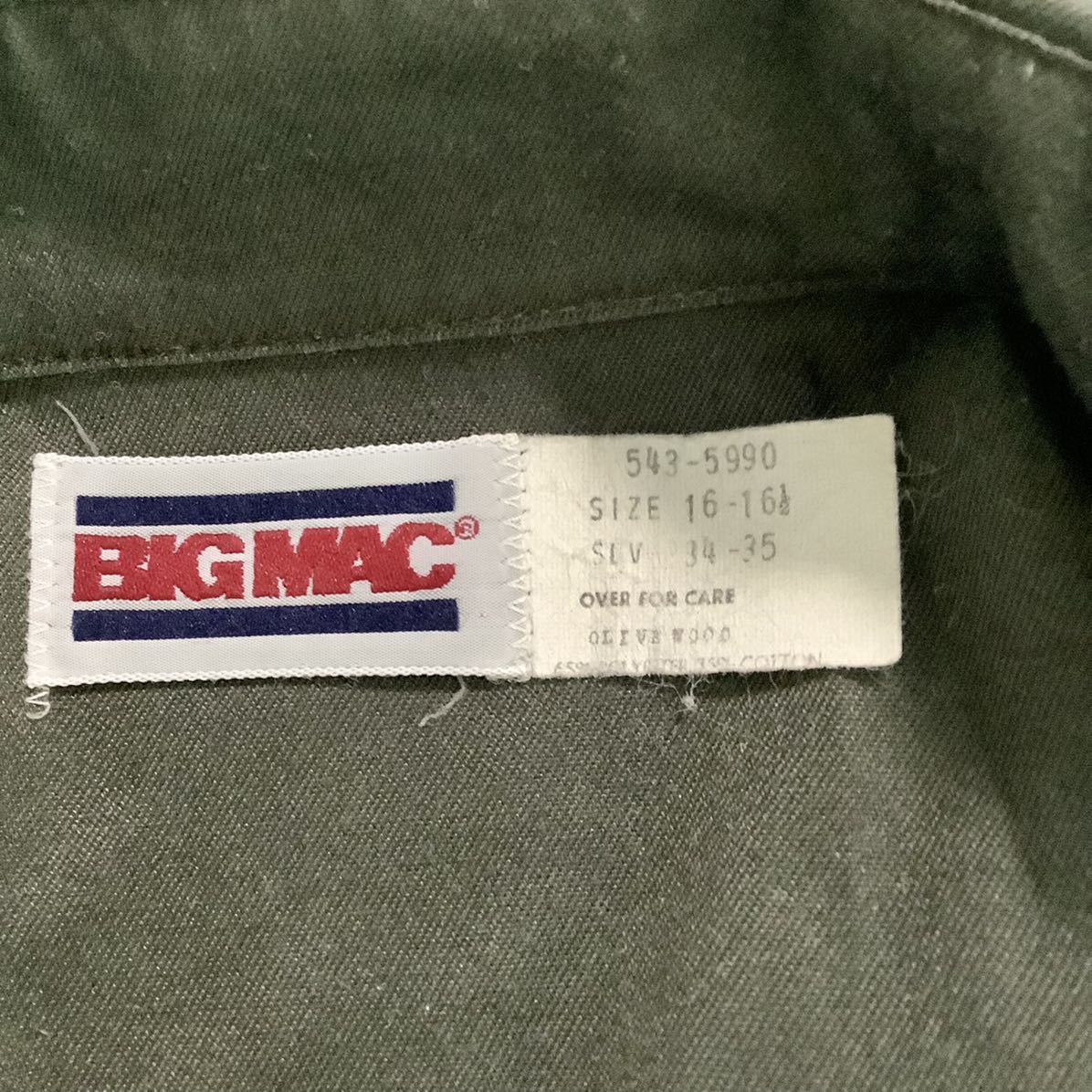 【made in USA】80s BIG MAC ビッグマック ワークシャツ オリーブグリーン 16-16 1/2 L位 USA製古着 ミリタリーカラー JCペニーJC Penney_画像10