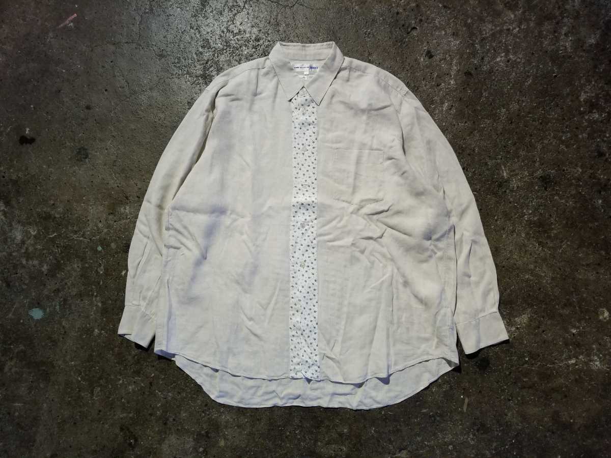 COMME des GARCONS SHIRT 80s 前立て切替リネンシャツ 1980s コムデギャルソンシャツ 初期 刺繍タグ