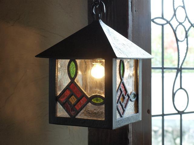 # Britain antique stained glass rose pattern garden lantern 27-11-900-11a lighting pendant light England #