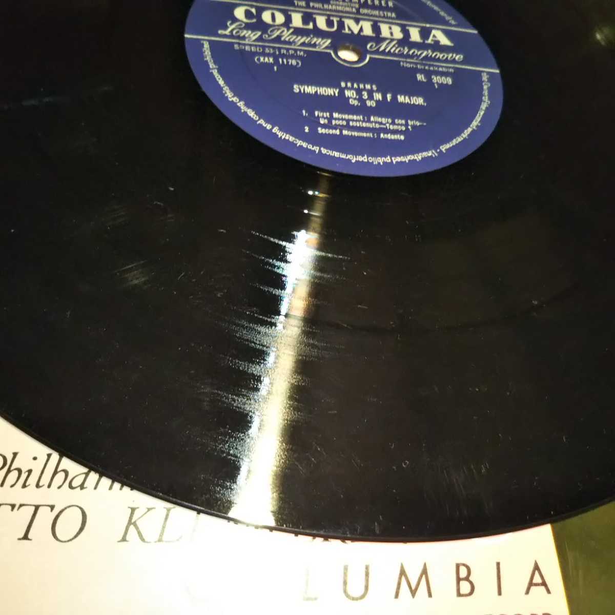 クレンペラー フィルハーモニア管弦楽団 ブラームス 交響曲第３番 LP 日本コロムビア RL 3009 ペラジャケ 深溝 Columbia XAX 1176/1177_画像6