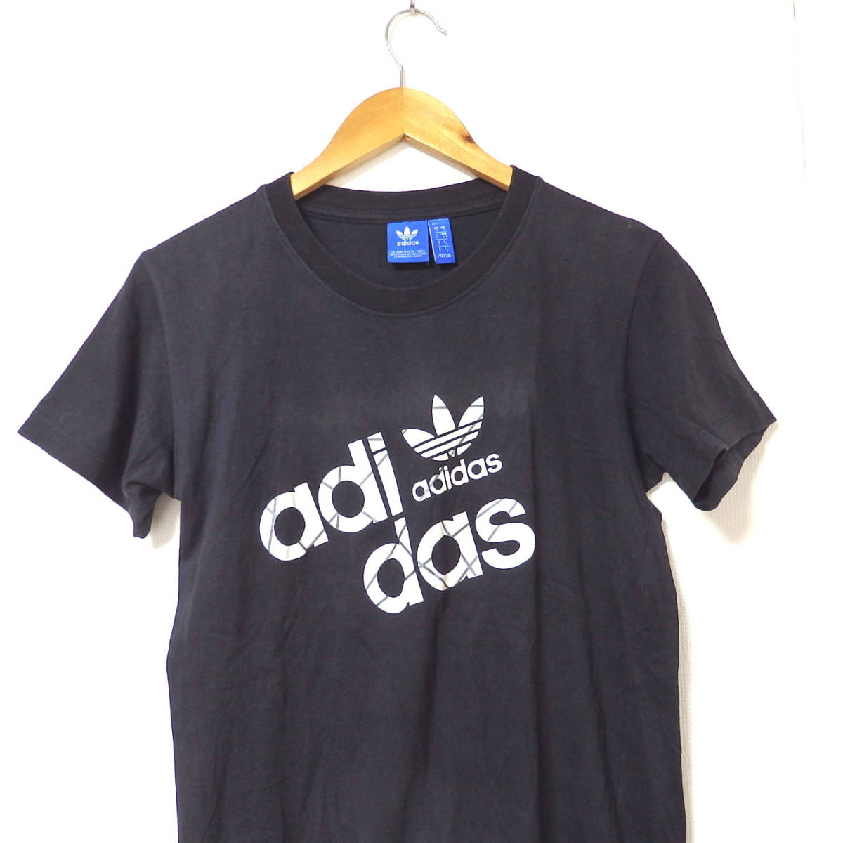 【送料無料】アディダスTシャツ/ロゴデザイン　トレフォイルロゴ　色あせあり　Sサイズ細身