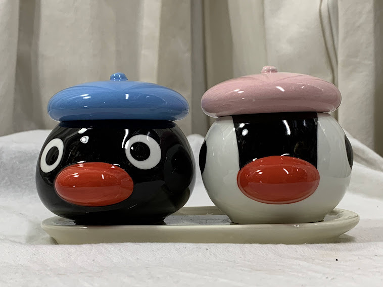 レア 当時物 2003年 ミスタードーナツ 非売品 PINGU ピングー&ピンガ 陶器 ミニポットセット 小物入れ 未使用 箱無ノベルティ/コレクション_画像1