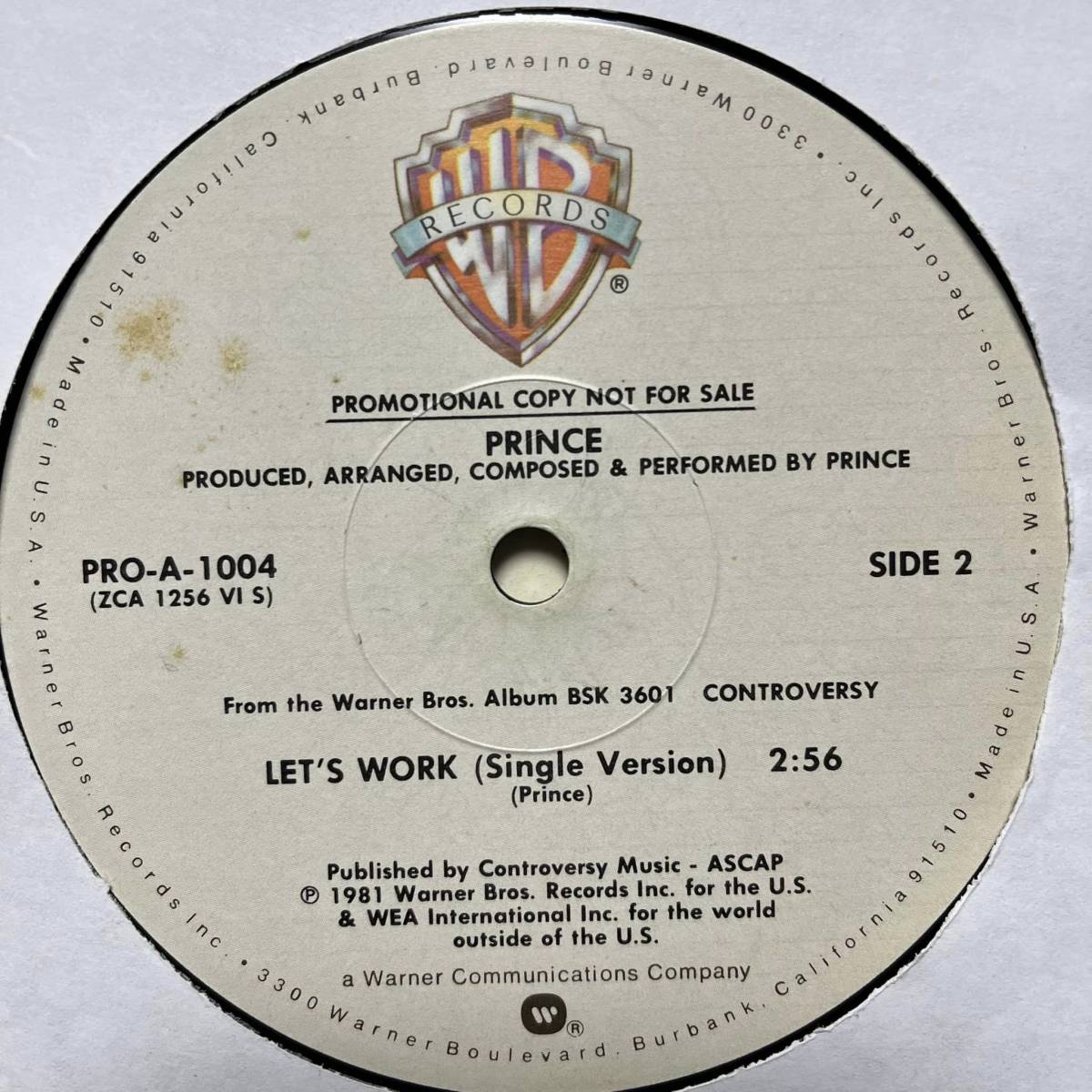 ◆prince - let's work (dance remix) ◆12inch US盤promo サーファーDISCOヒット!!_画像3