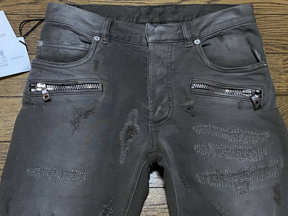 BALMAIN バルマン バイカー 蛇腹 ダメージ加工 ストレッチ デニム