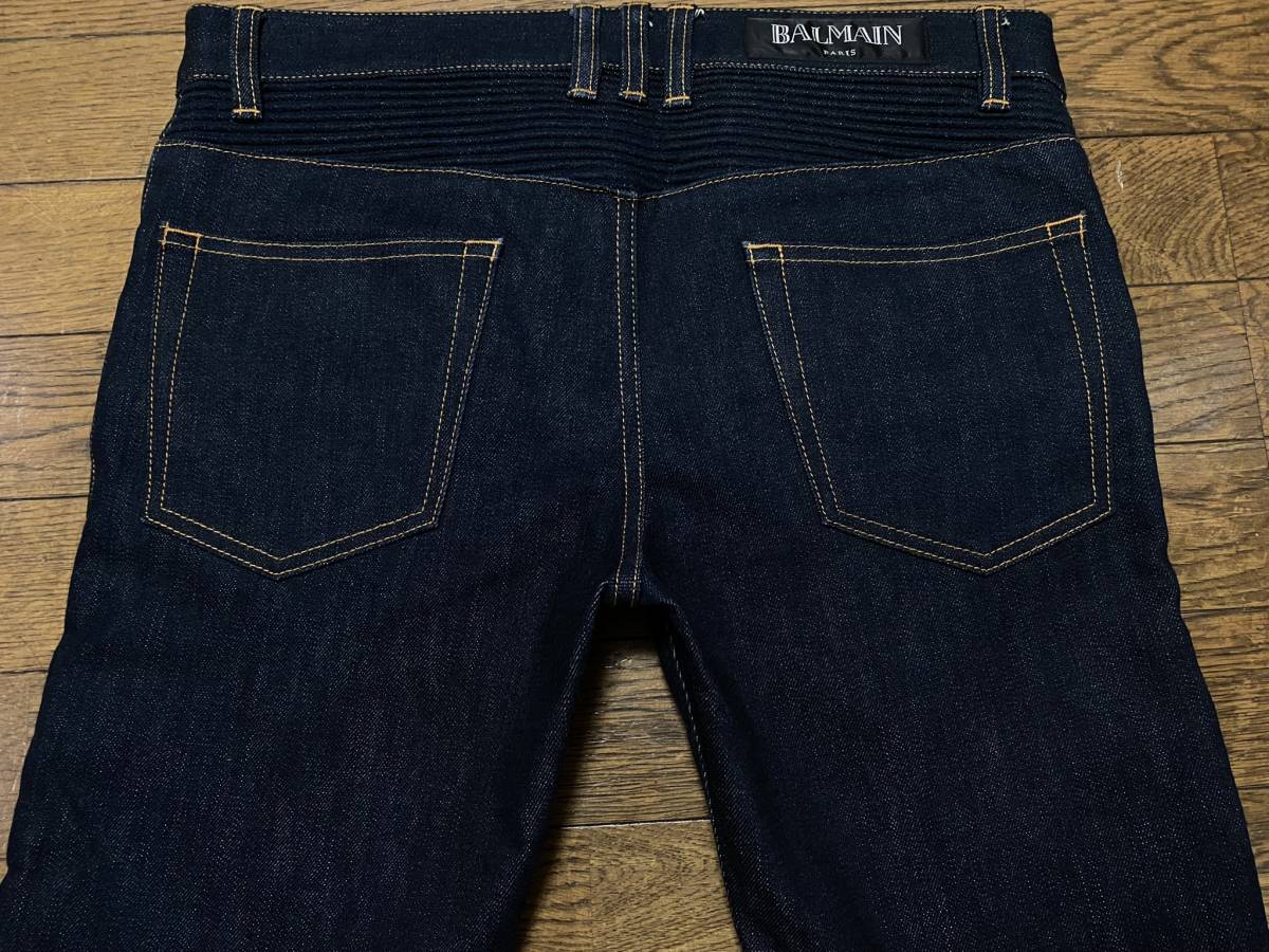 *BALMAIN Balmain Biker .. стрейч Denim брюки голубой bell Japan бирка темно синий не кромка прямой сделано в Японии 29 BJBB.I