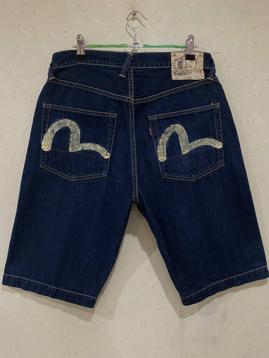 ※EVISU エヴィス エビス LOT 7001 STUDENT 勉強 セルビッチ ハーフデニムパンツ 日本製 濃紺 32 　　　　　　 BJBB.I