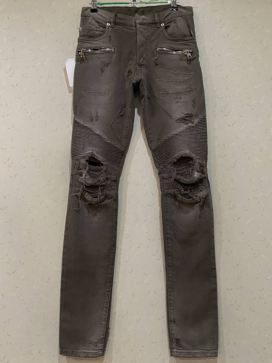BALMAIN バルマン バイカー 蛇腹 ダメージ加工 ストレッチ デニム