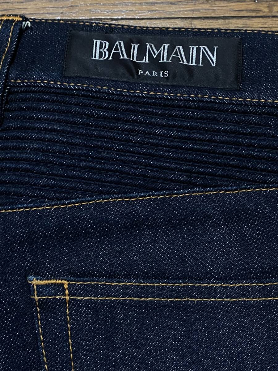 *BALMAIN Balmain Biker .. стрейч Denim брюки голубой bell Japan бирка темно синий не кромка прямой сделано в Японии 29 BJBB.I