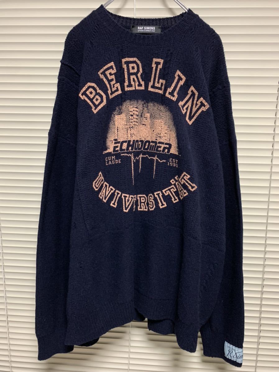 新品《 RAF SIMONS ラフシモンズ 》ルーズフィット ニット オーバーサイズ セーター カレッジ ロゴ プリント ネイビー navy  logo knit