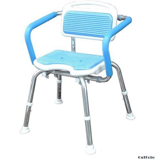 ステンレス製 ブルー+ホワイト シャワーチェア ◎ 介護 椅子 お風呂 バスチェア 入浴補助 ◎ 高齢者 身体障害者 妊婦 シニア 安心 安定感_画像1