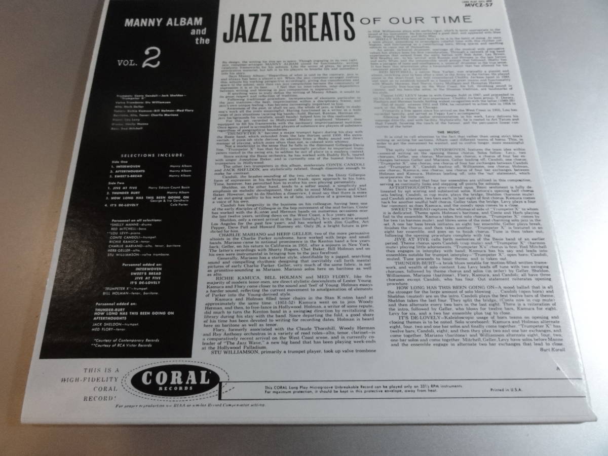 MANNY ALBAM マニー・アルバム　　　THE JAZZ GREATS OF OUR TIME VOL ２ 国内盤　　紙ジャケ