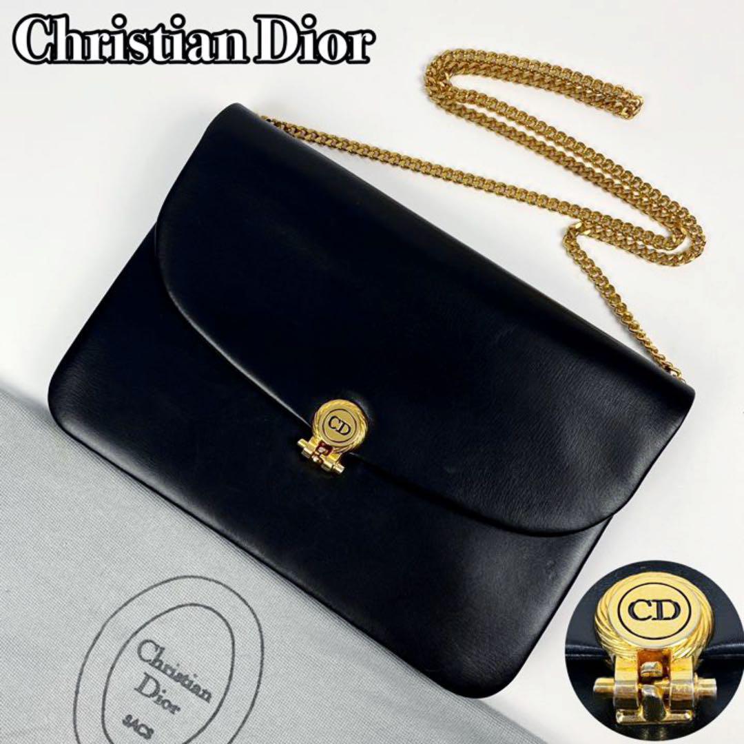 Christian Dior ショルダーバッグ 肩掛け ゴールド金具 ブラック