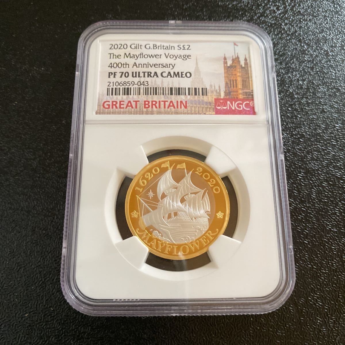 イギリス 銀貨 シルバー ブリタニア メイフラワー号 銀貨 金メッキ付