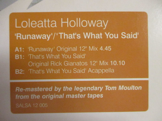 ★ Loleatta Holloway ： Runaway 12'' ☆ c/w That's What You Said (( Salsoul Sal Soul / 落札5点で送料無料_画像2