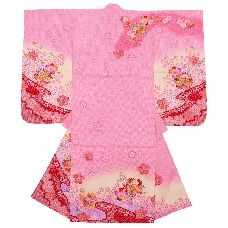 * кимоно Town * "Семь, пять, три" кимоно 7 лет полный комплект натуральный шелк розовый 4 .. Sakura диафрагмирования рисунок цветочный принт yotsumi-00046
