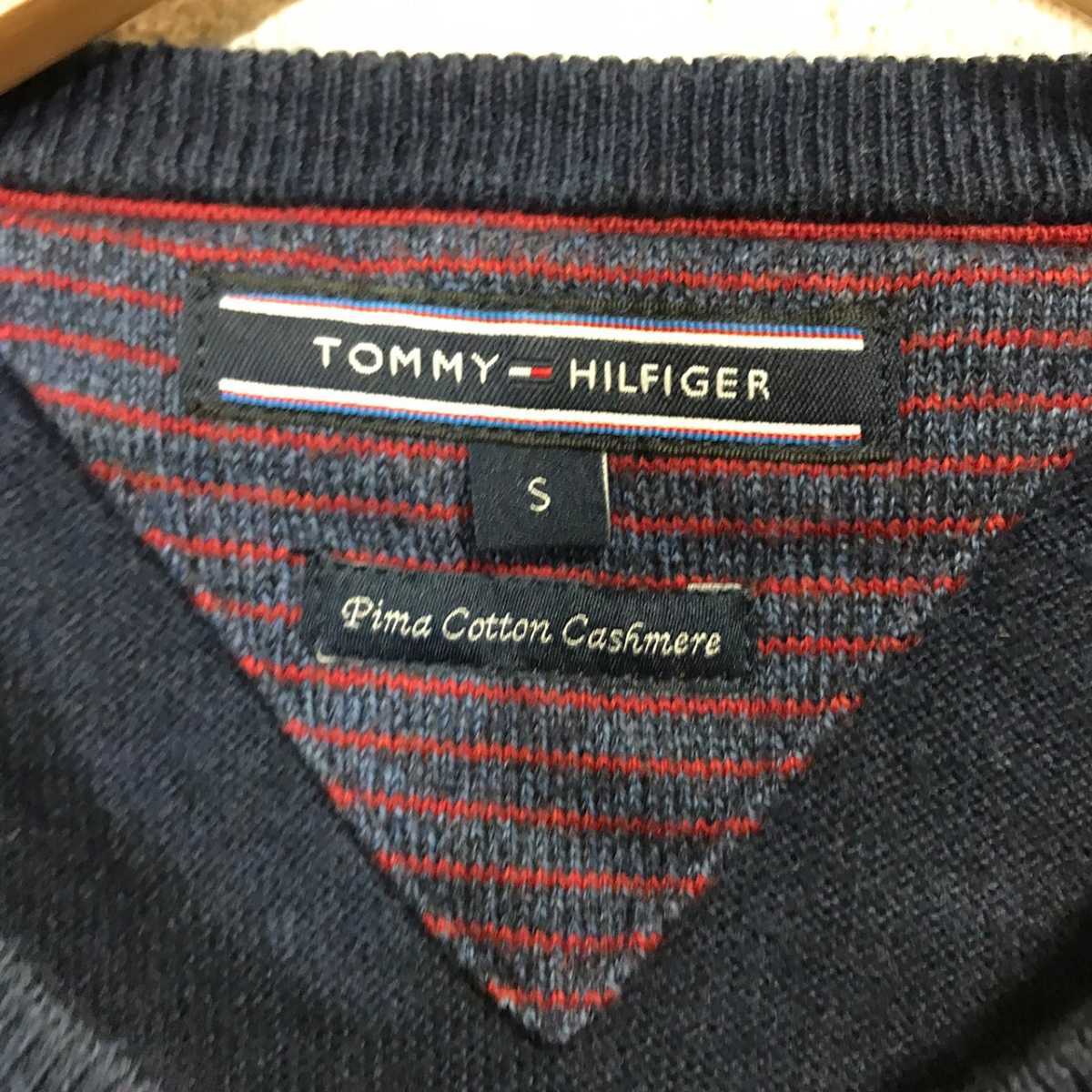 F5775dL《TOMMY HILFIGER トミーヒルフィガー》サイズS ピマコットンカシミヤ ニットセーター ネイビー 柔らか メンズ クルーネック_画像4