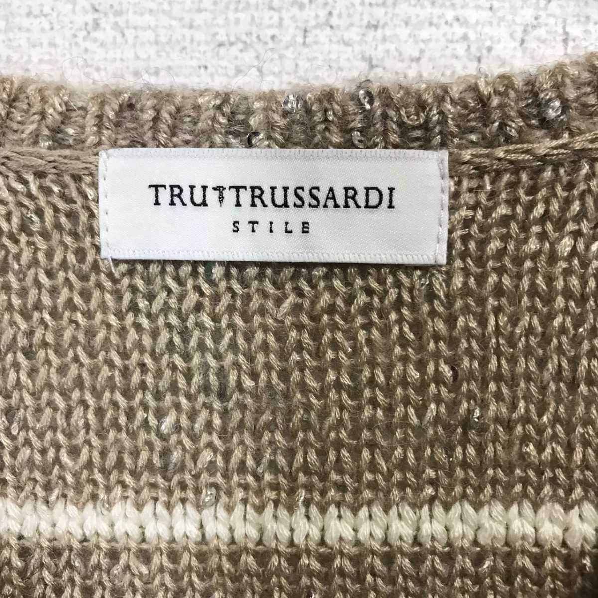 F5778dL《TRU TRASSARDI STILE トゥルー トラサルディ スティーレ》サイズ38 M位 アルパカ混 ニットセーター スパンコール ベージュ_画像4