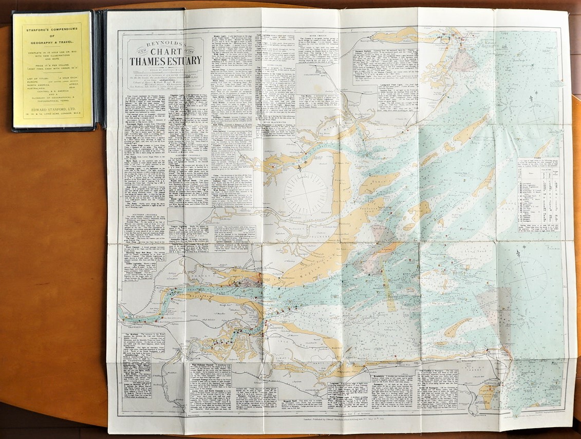 レイノルズ テムズ川河口地図 THAMES +ロンドン～グレーブセンド河川地図 2枚 1921年 検:英国イギリス古地図 海図水路図 航海水深 チャート_画像1