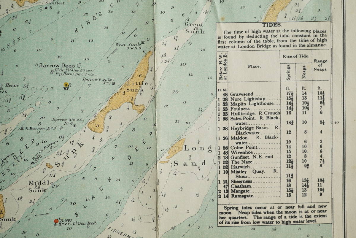 レイノルズ テムズ川河口地図 THAMES +ロンドン～グレーブセンド河川地図 2枚 1921年 検:英国イギリス古地図 海図水路図 航海水深 チャート_画像5