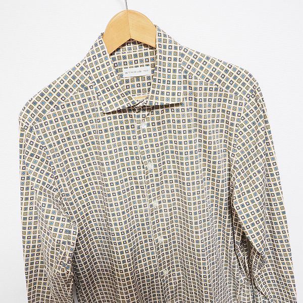 #anc Etro ETRO long sleeve shirt 42 white blue series yellow color total pattern Italy made men's [762697]
