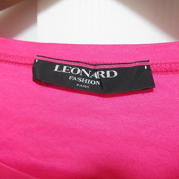 #spc レオナール LEONARD カットソー M ピンク クロップド丈 無地 半袖 Tシャツ レディース [684909]_画像6