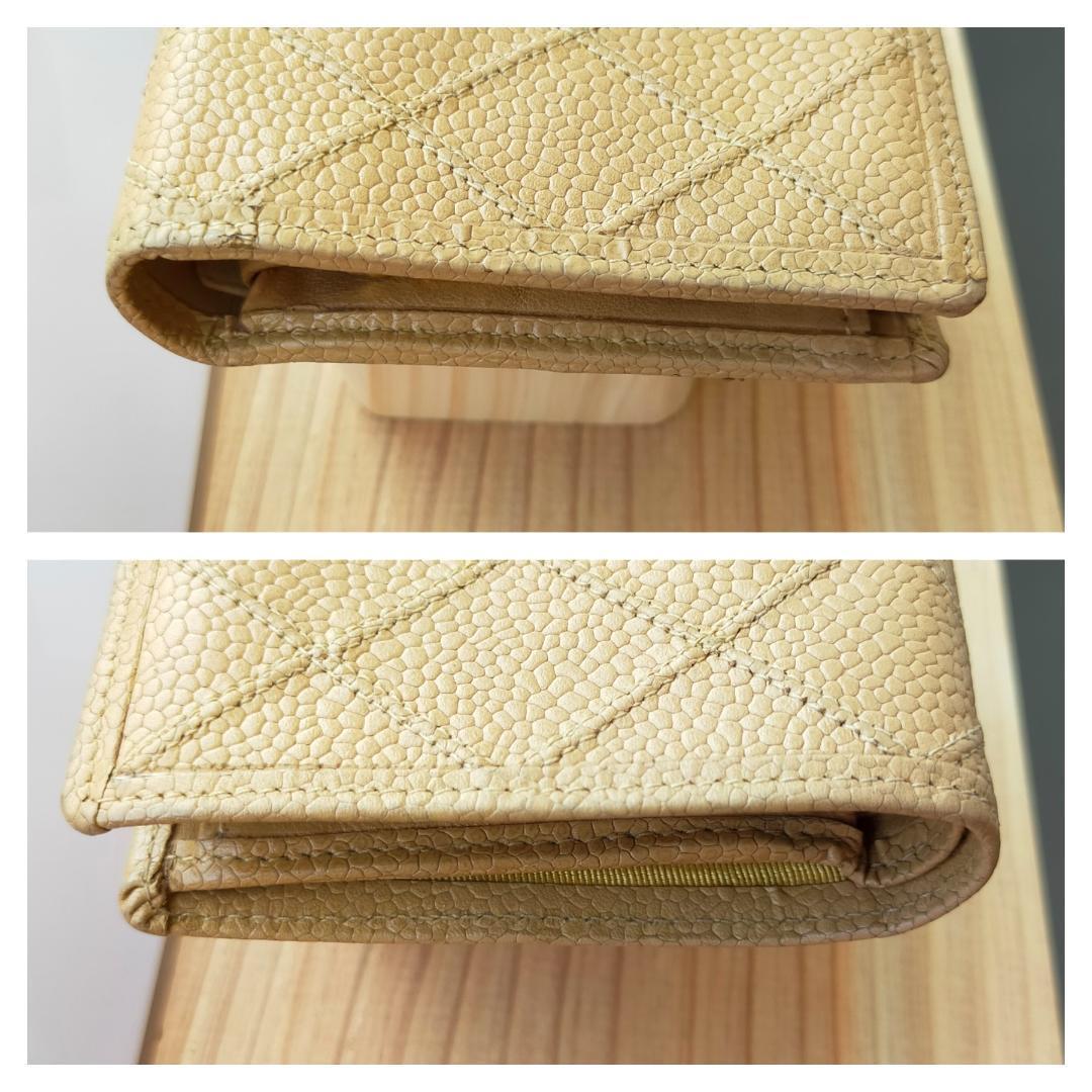 CHANEL シャネル ココマーク キャビアスキン ベージュ がま口 財布 ...