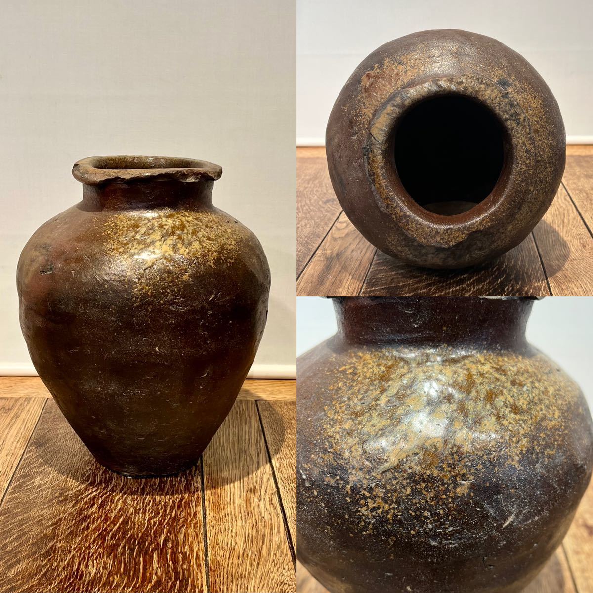 蔵出 室町時代 美しい意匠の古常滑焼 壺 自然釉初出品 時代物花器茶室 ...