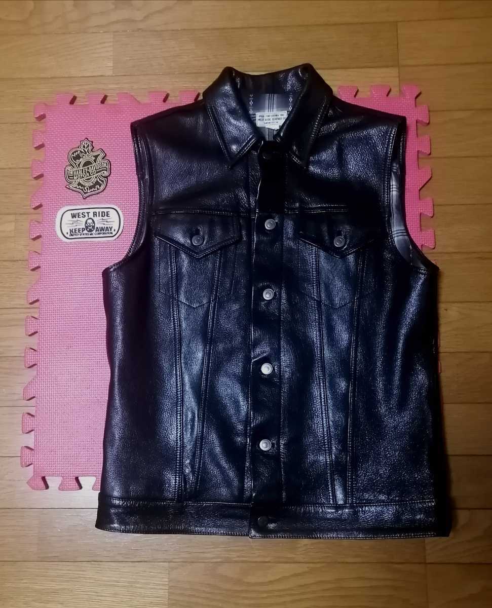 【送料込美品】WESTRIDE DEAN VEST LEATHER 40 ウエストライド ディーン レザーベスト ハーレー バイカー