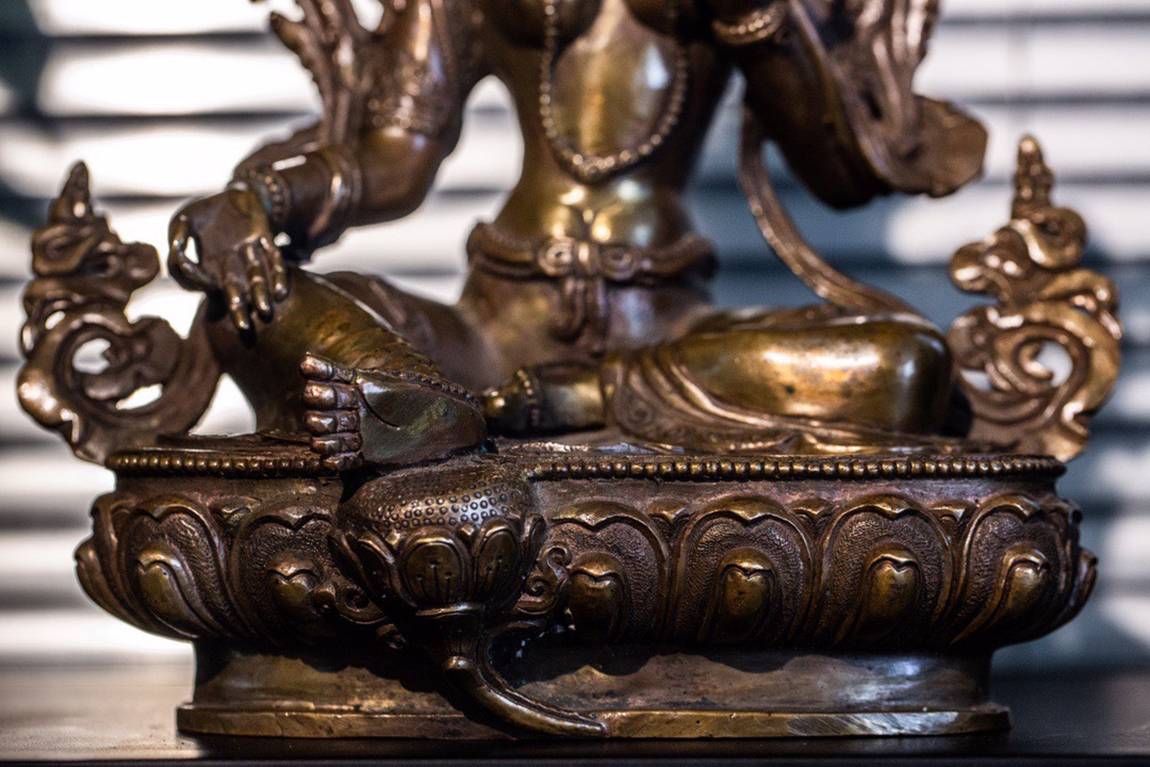 H328蔵出し・仏教美術 チベット密教 19世紀 銅塗金 緑度母仏像 仏像・寺院買出品・仏教古美術