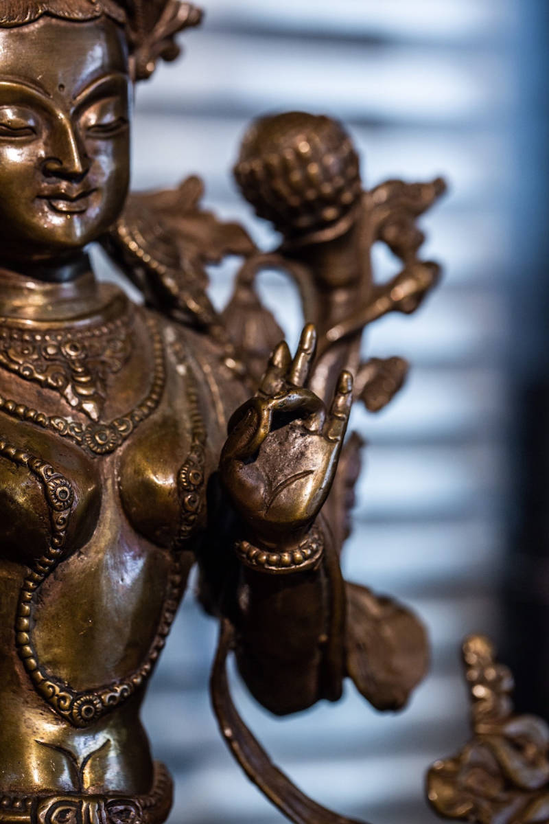 H328蔵出し・仏教美術 チベット密教 19世紀 銅塗金 緑度母仏像 仏像・寺院買出品・仏教古美術