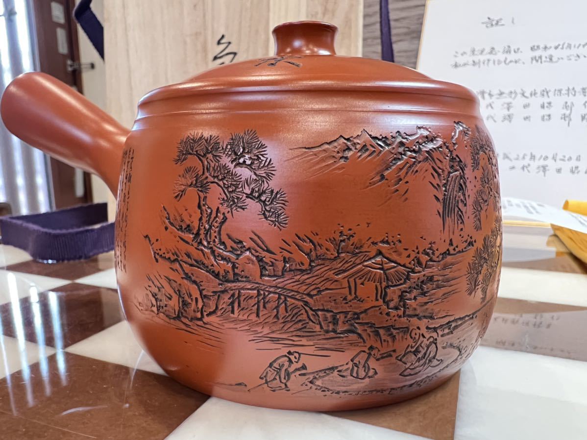 常滑名匠昭邨古作 昭和45年頃古作 山水模様朱泥急須 | isn-india.org