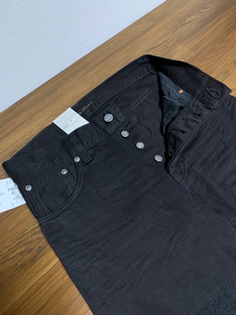 未使用☆[Nudie Jeans] 定価42,900 Loose Leaf 669 リペア加工 スキニーデニムパンツ 26 ブラック イタリア製 ヌーディージーンズ_画像4