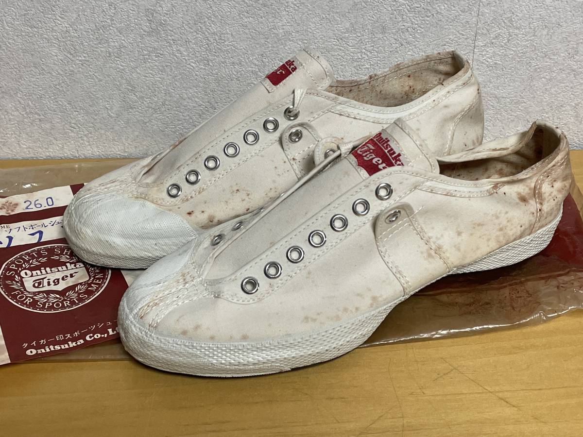 20 unused goods 60s 70s Onitsuka Tigeronitsuka Tiger softball shoes soft canvas sneakers 26cm dead stock 