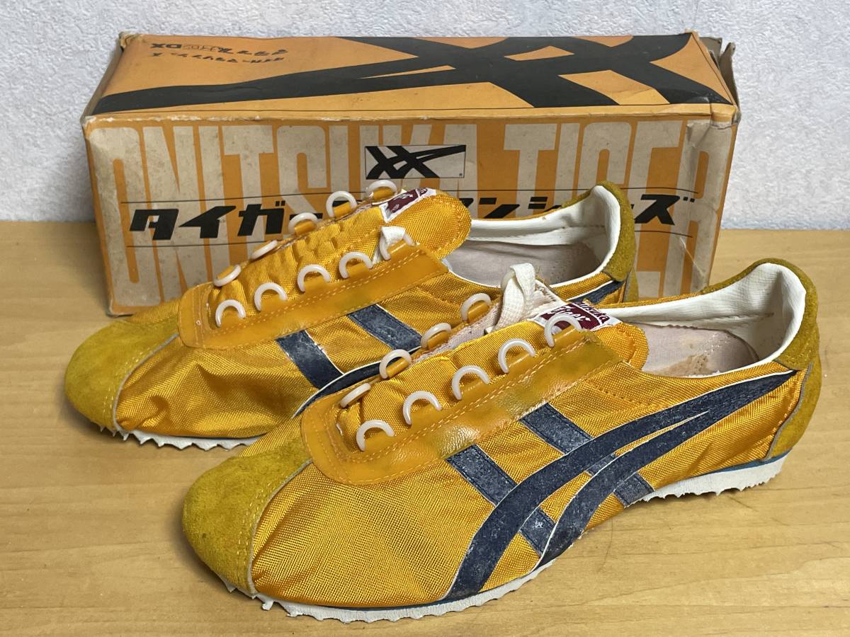 42 未使用品 60s 70s Onitsuka Tiger オニツカタイガー マラソンシューズ マラップ ナイロン DX イエロー スニーカー 25.5cm デッド