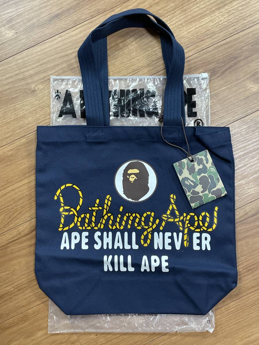 50 未使用品 A BATHING APE アベイシングエイプ チャンピオン ロゴ トートバッグ ネイビー_画像1