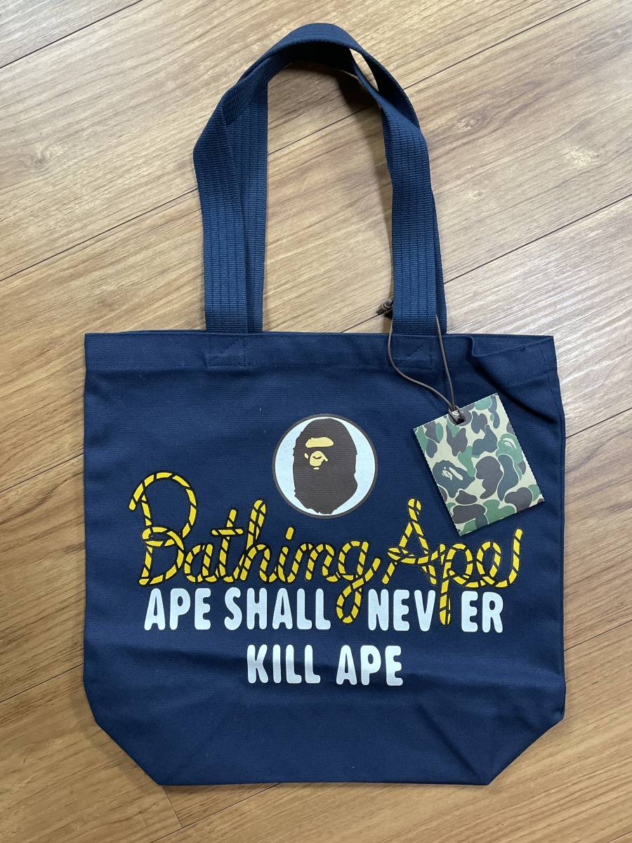 50 未使用品 A BATHING APE アベイシングエイプ チャンピオン ロゴ トートバッグ ネイビー_画像2