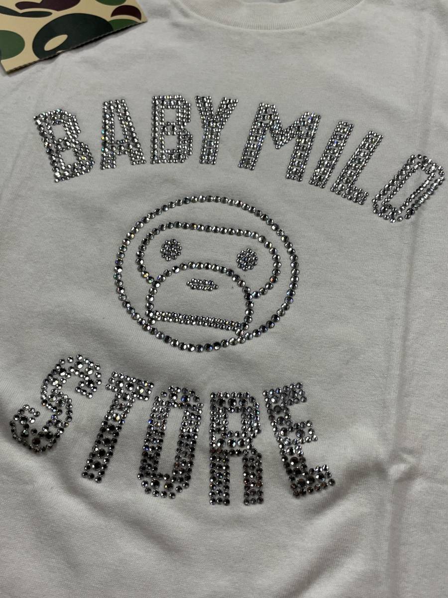 79 未使用品 A BATHING APE アベイシングエイプ Tシャツ スワロフスキー ラインストーン BABY MILO サイズS_画像4