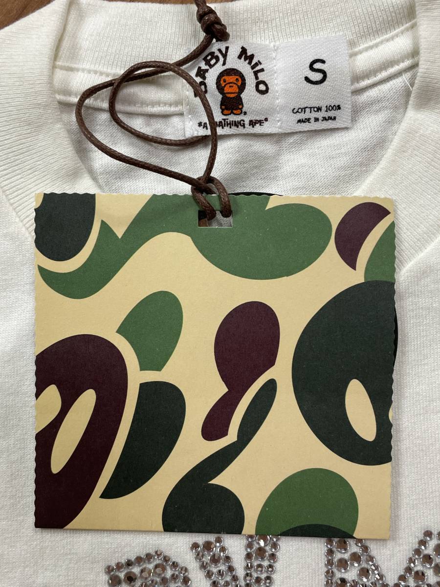 79 未使用品 A BATHING APE アベイシングエイプ Tシャツ スワロフスキー ラインストーン BABY MILO サイズS_画像6