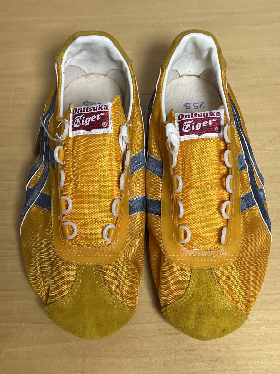 42 unused goods 60s 70s Onitsuka Tigeronitsuka Tiger marathon shoes ma LAP nylon DX yellow sneakers 25.5cm dead 