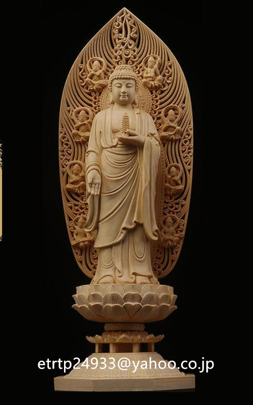 新入荷★高43cm 総檜材 仏教工芸品 木彫仏教 精密彫刻 仏師で仕上げ品 薬師如来立像