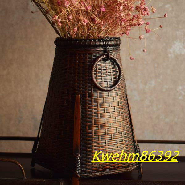 2022年春の 民芸職人手作り 花かご 自然竹の編み上げ 花瓶