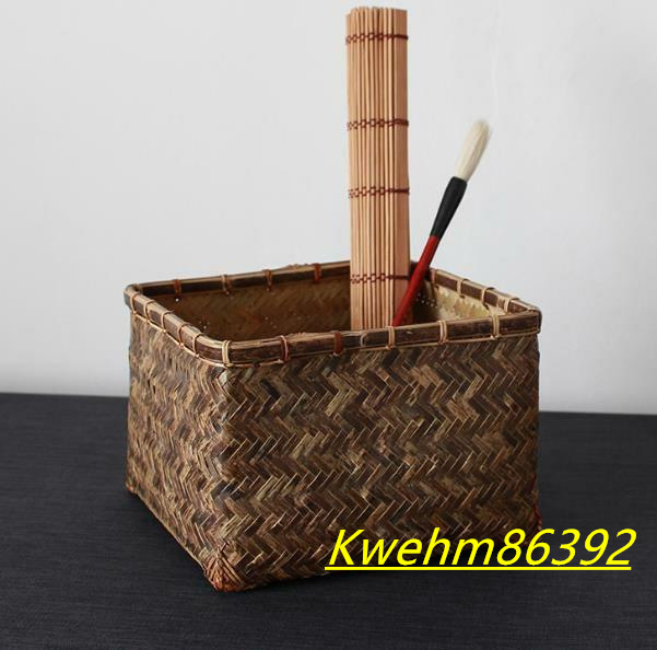 杏子】民芸職人手作り 自然竹の編み上げ 茶籠 茶道具収納 便攜 古風