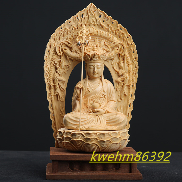極上彫 木彫仏像 普賢菩薩座像 彫刻 一刀彫 天然木檜材 仏教工芸品