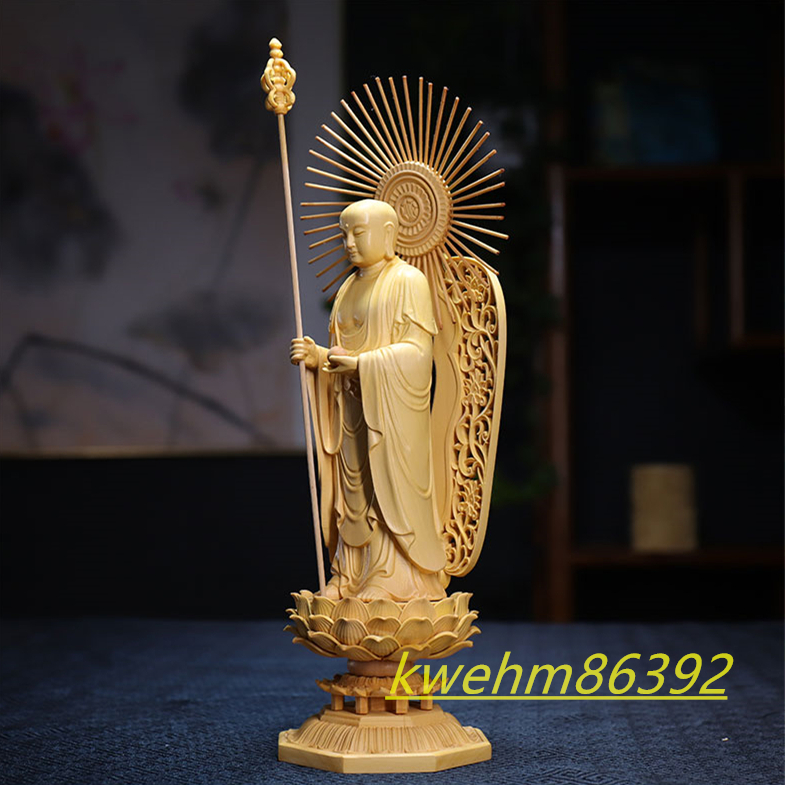 三尊 娑婆三聖（観音菩薩 釈迦如来 地蔵菩薩）木彫り 仏像 立像 彫刻 仏教工芸品 柘植材 仏師で仕上げ_画像8