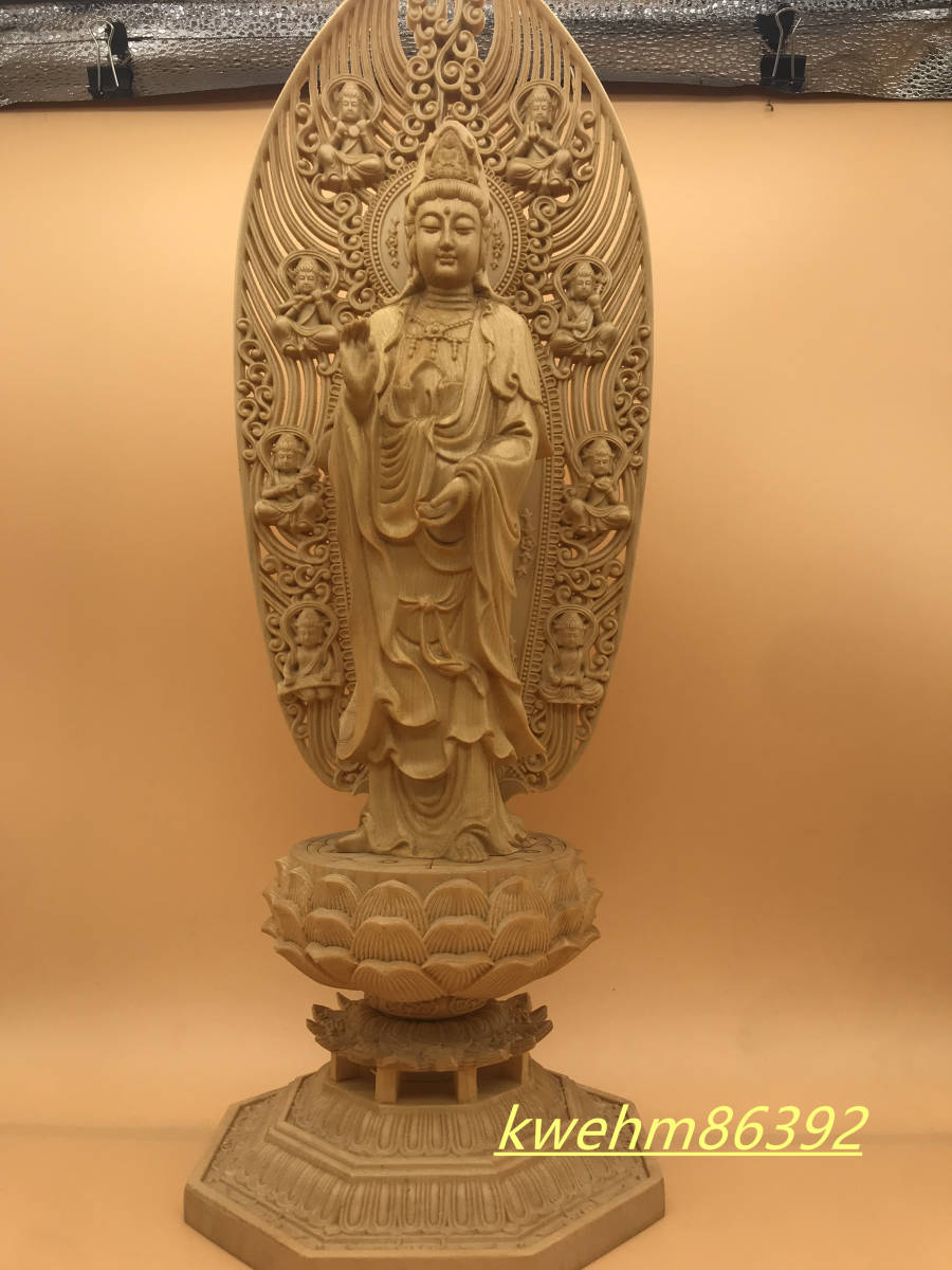 極上質 日光観音 観音菩薩 開運風水 仏像立像 災難除去 木彫-