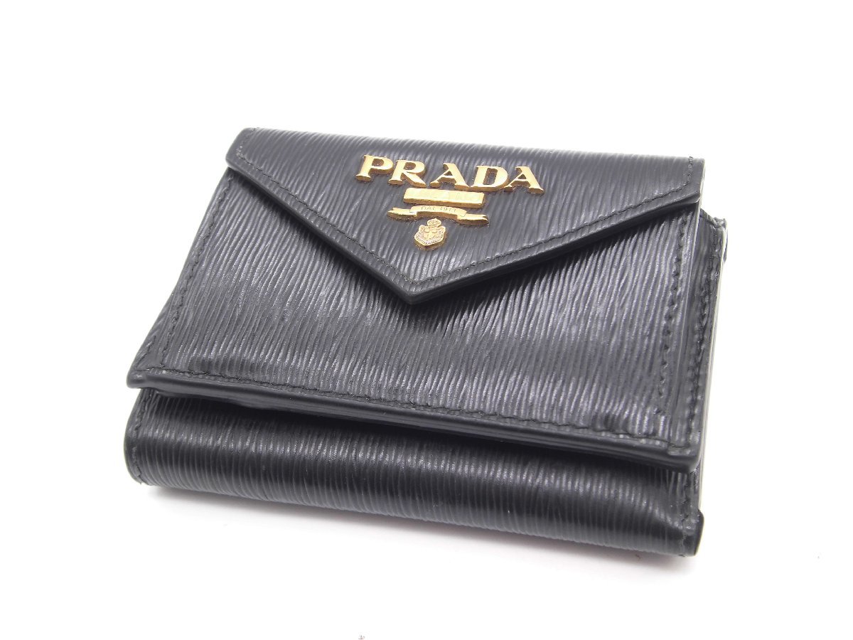 □【美品】PRADA プラダ 3つ折り レザー ミニ 財布 1MH021 ヴィッテロ