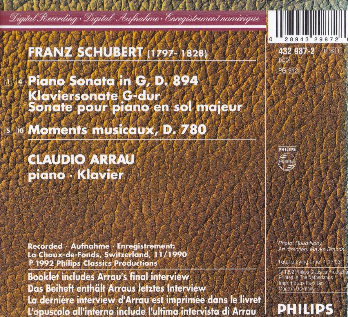 廃盤超希少 独盤 クラウディオ・アラウ THE FINAL SESSIONS シューベルト ピアノ・ソナタ D.894 楽興の時 D.780 _画像2